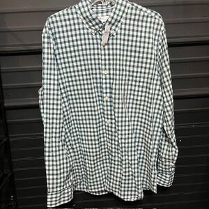 Gap Shirt Mens XL Green Gingham‎ Check Slim Fit Stretch Poplin Lightweight  L/S